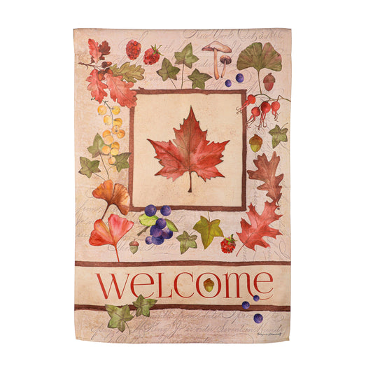 Welcome Fall Leaf Suede House Flags