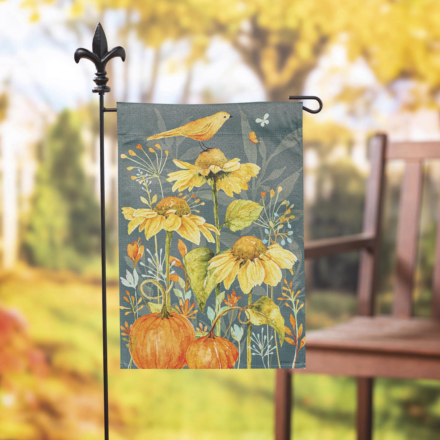 Yellow Finch and Sunflowers Suede Garden Flag