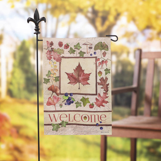 Welcome Fall Leaf Suede Garden Flags