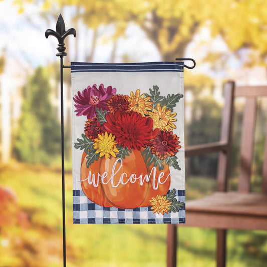 Mums and Pumpkin Applique Garden Flags