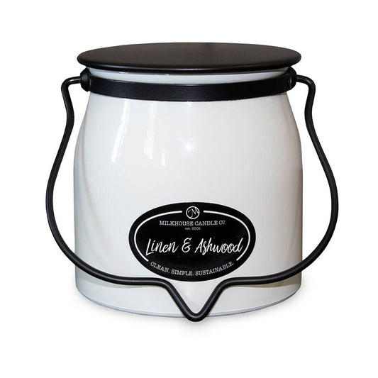 16 oz Butter Jar Candle: Linen & Ashwood