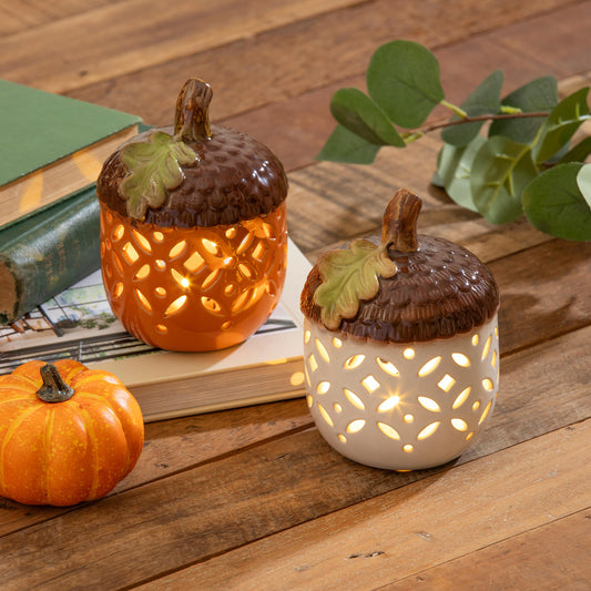 6" LED Ceramic Acorn Table Décor