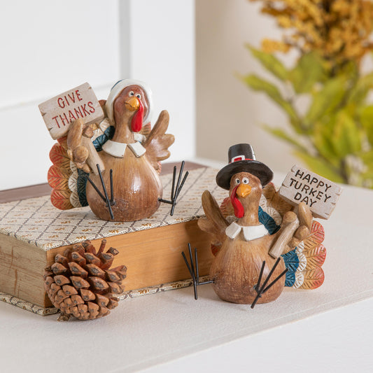 3.75" Resin Thanksgiving Turkey with Metal Feet Ta