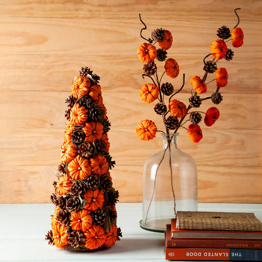 Orange Paper Pumpkins Stem, Set of 2